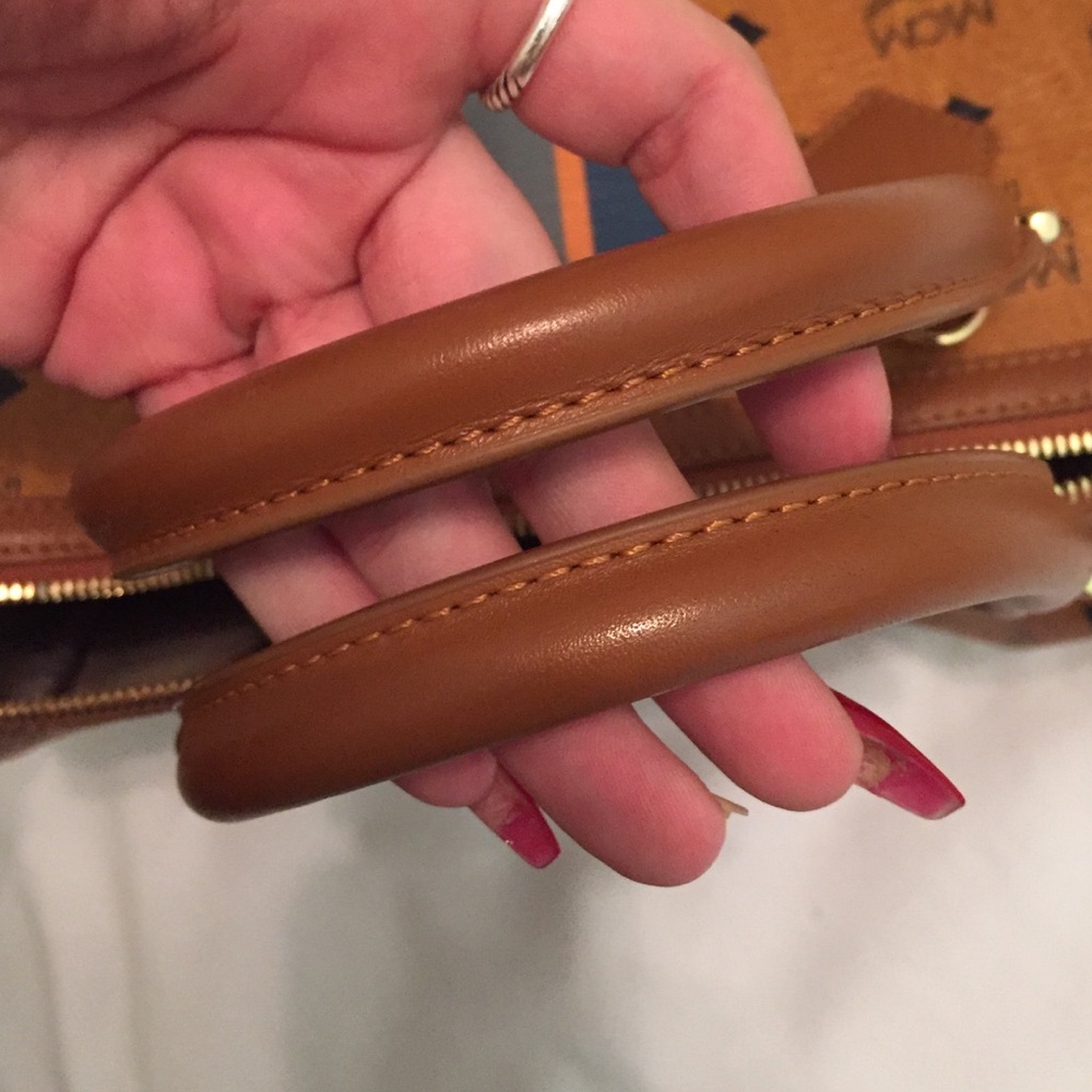 MCM Cognac Visetos Satchel with Blue Stripe - Picture 2 of 4